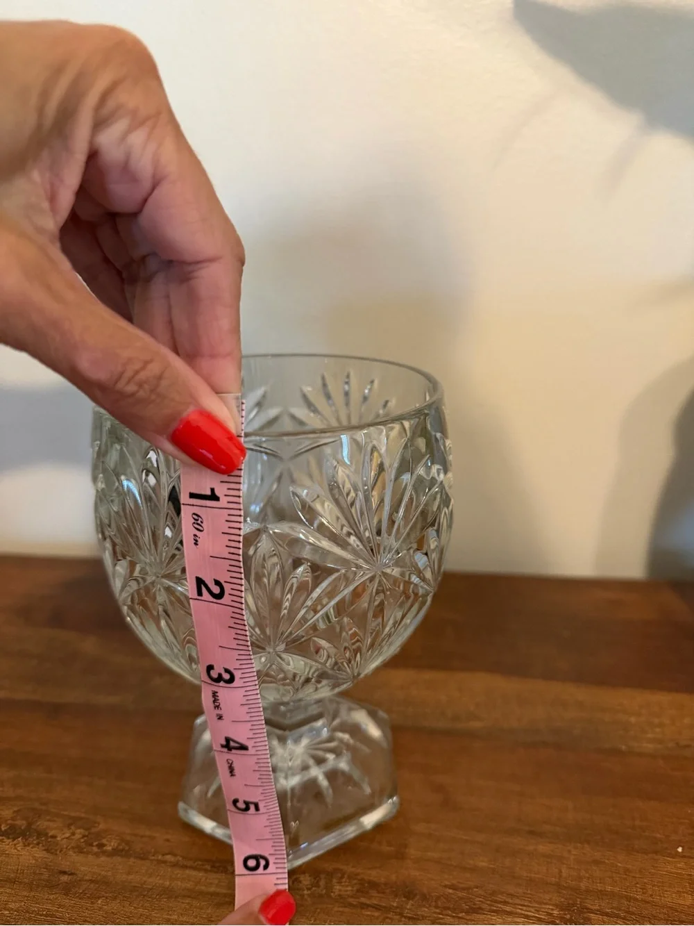 Vintage Teleflora Cut Crystal Footed Goblet Vase Hexagonal Base